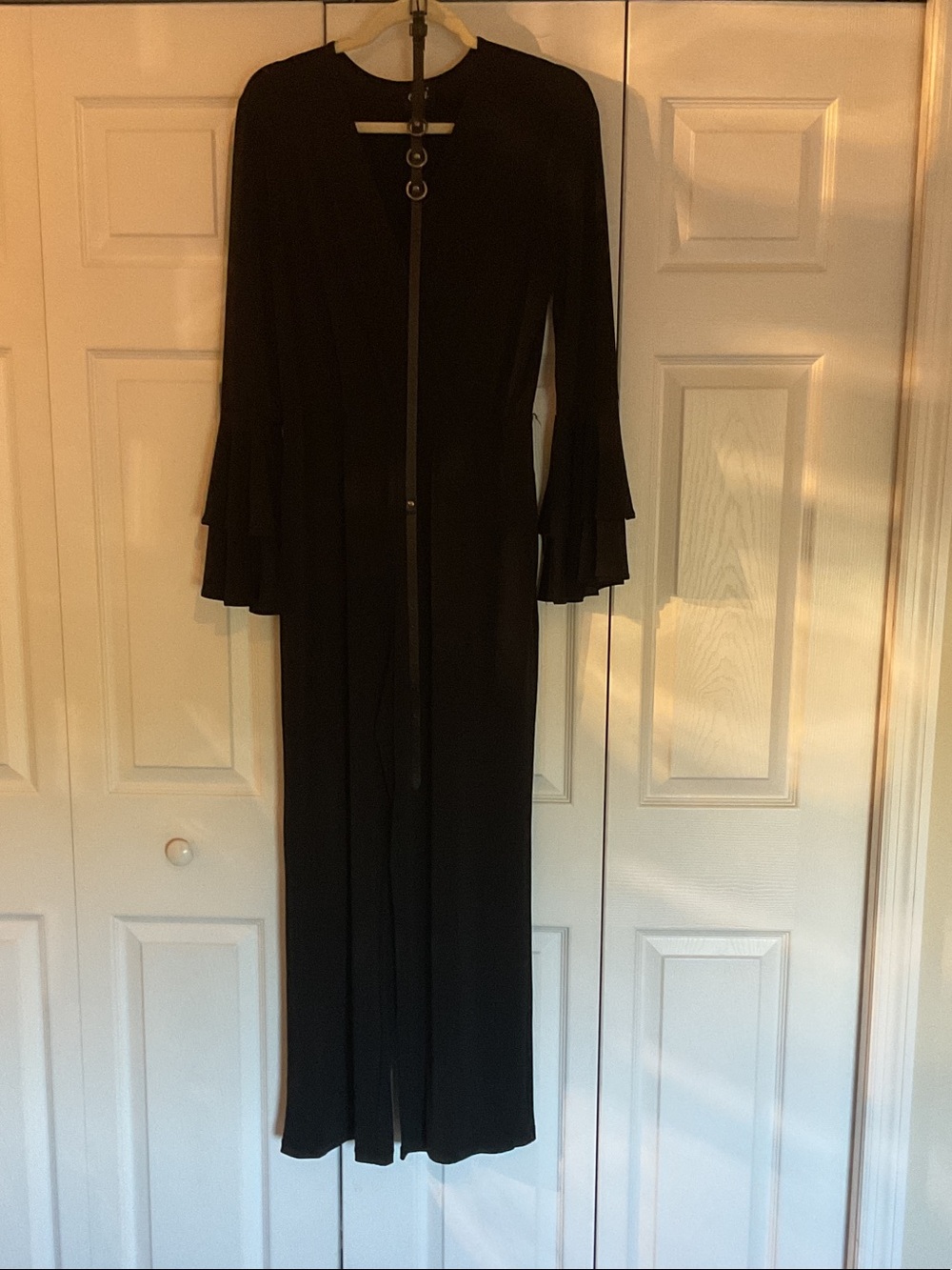 ECI Black Wide-Leg Jumpsuit with Ruffled Sleeves